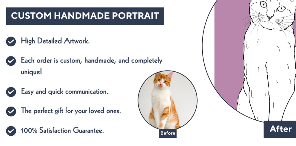 Hapilys Custom Cat Portrait Line Art Wall Decor, Cat Line Art Portrait Drawing Sketches from photo, Hand Drawn Cat Portrait Matte Canvas