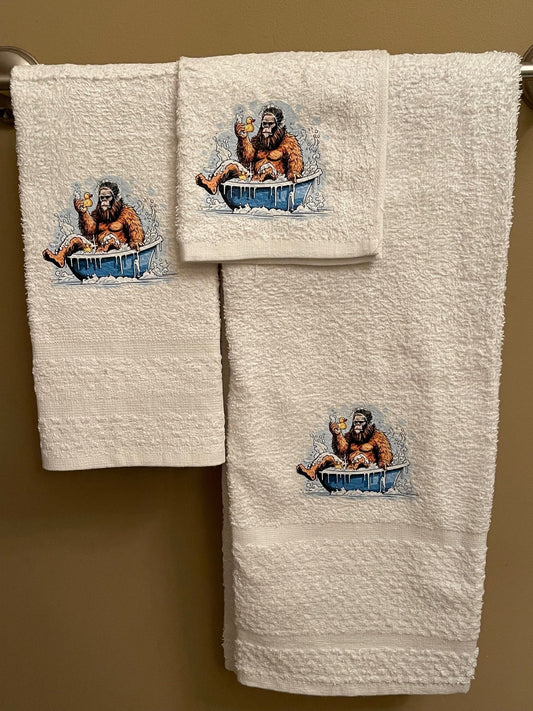 Big Foot Bathroom Hand Towels EMBROIDERED SET