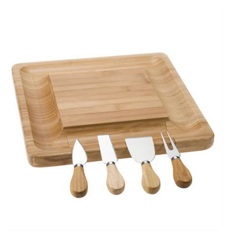 Square Bamboo Cheese Board on a White Background