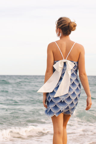 Blue and white mini dress