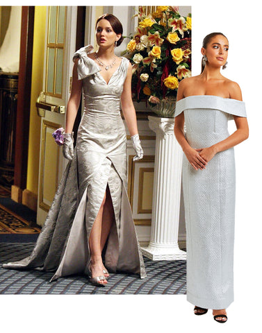 Silver off the shoulder gown inspired by blair waldorf
