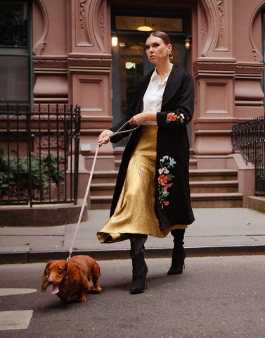 Majorca duster in black with floral embellishment