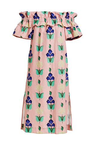 Pink linen printed dress