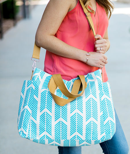 Teal and Gray Color Block Diaper Tote Bag - The Moxie – White Elm