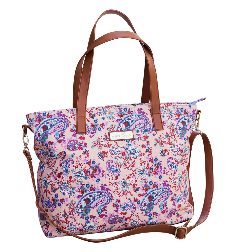 blue floral handbag