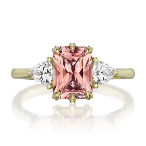 AVERY: radiant peach sapphire three-stone ring
