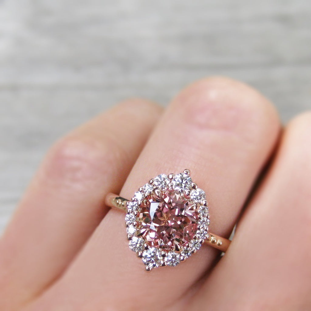 engagement rings peach sapphire