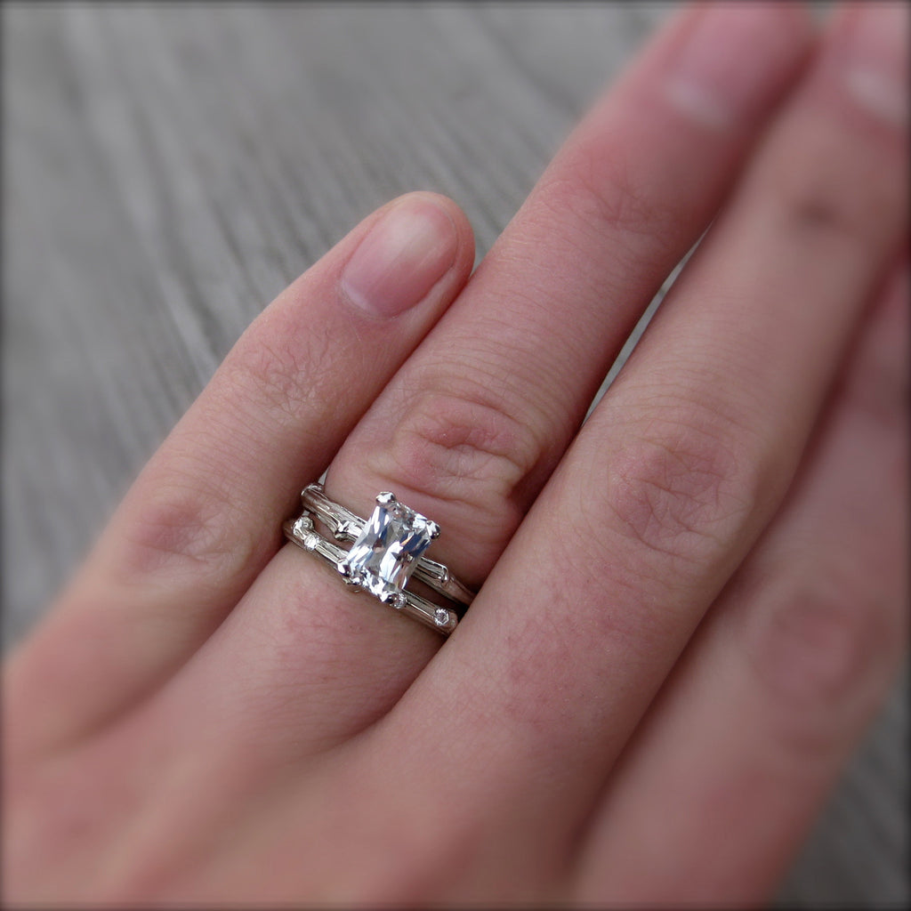 Radiant Cut White Sapphire Twig Engagement Ring; 1 carat - Kristin ...
