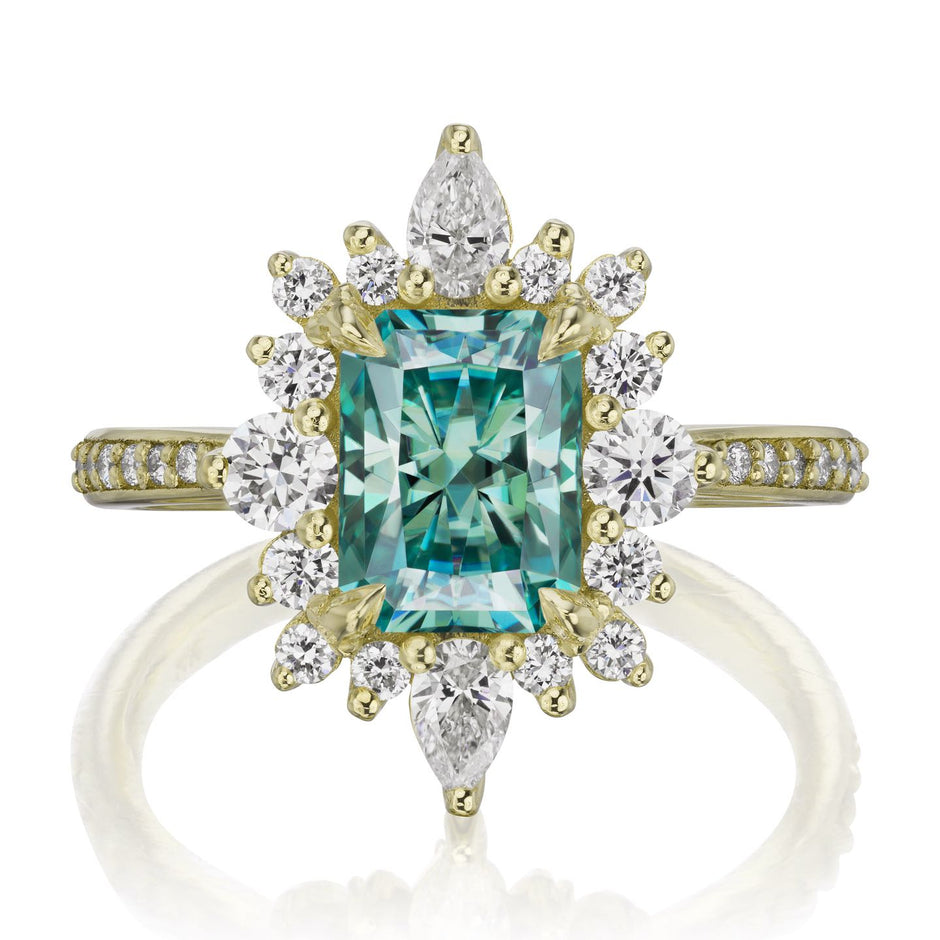 Aqua-Teal Moissanite Engagement Rings | Kristin Coffin Jewelry