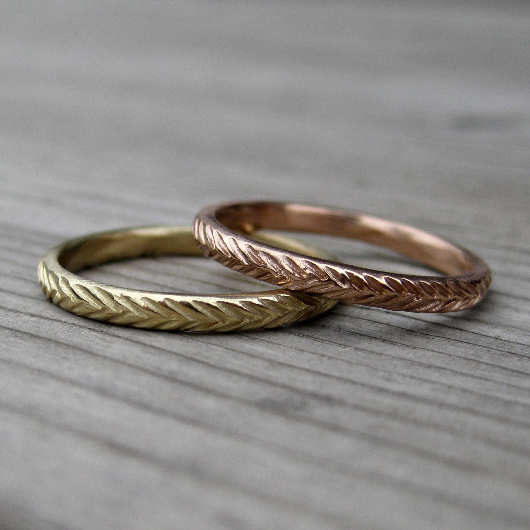 Feather Wedding Band Set | Recycled Gold | Kristin Coffin Jewelry