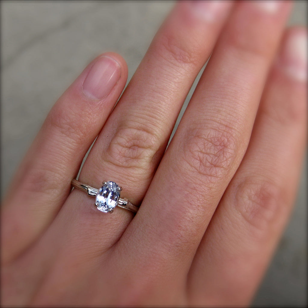 Oval White Sapphire Twig Engagement Ring; 1 carat - Kristin Coffin Jewelry