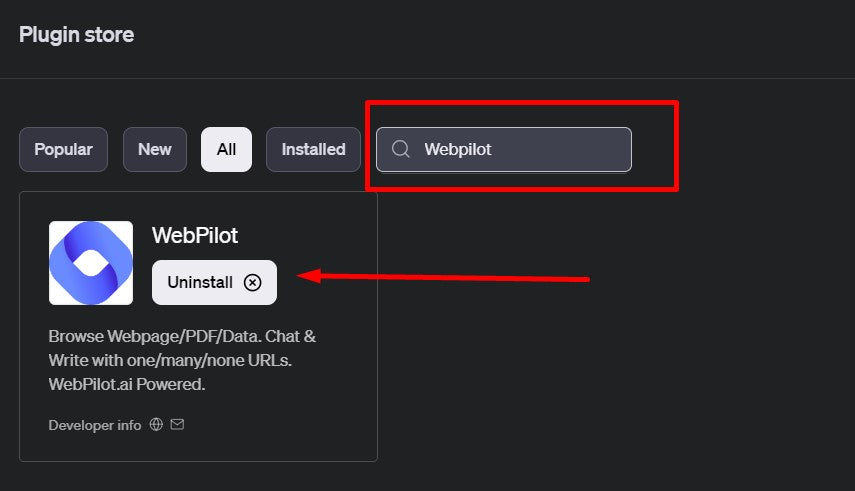 how to find webpilot in chatgpt plugin store