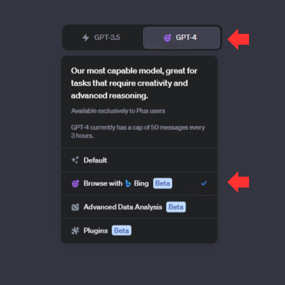 Connect ChatGPT to internet by pressing on "GPT-4" tab