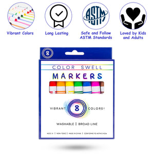 Color Swell Washable Markers Bulk 36 Pack, 8 Markers per Pack, 288 Total Markers