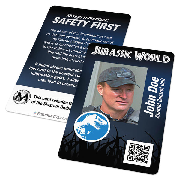 Animal Control Unit ID Card Badge Jurassic World