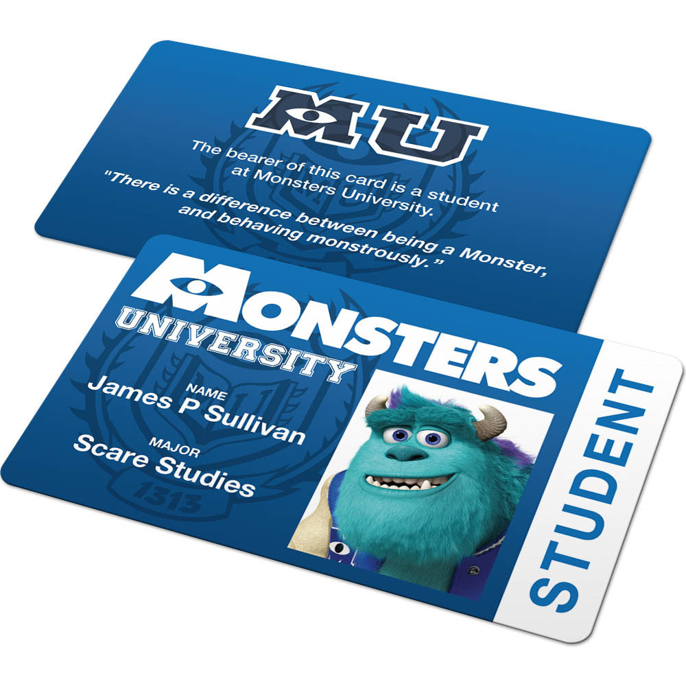 Custom Id Card Monsters University Student Badge Monsters Inc Famous Ids Id Cards And Badges - monsters university roblox id