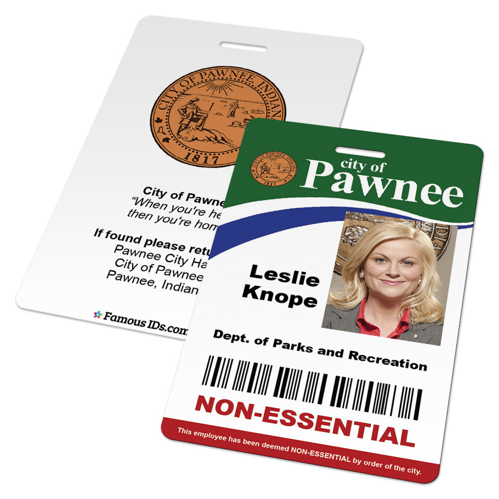 Custom ID Card City Of Pawnee Employee Badge From Parks