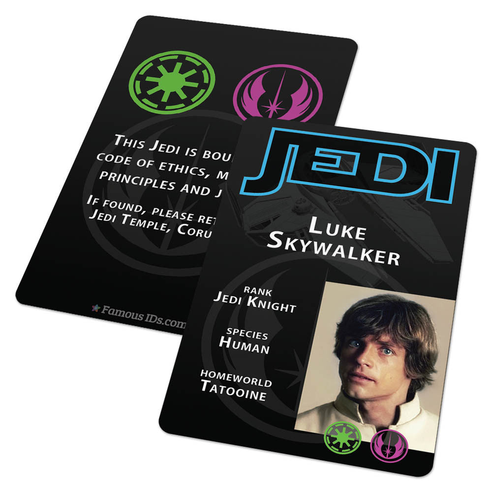 Custom Id Card Jedi Knight Master Badge From Star Wars Famous Ids Id Cards And Badges