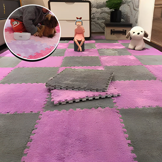 Lot de 20 dalles en peluche pour un tapis de sol pour bebe douillet et sans risque de blessure.