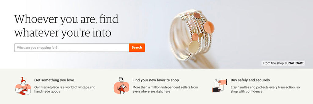 Extract from the Etsy website homepage