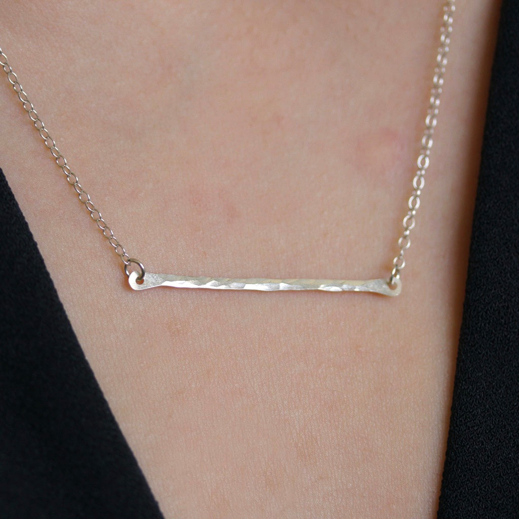 hammered silver bar necklace