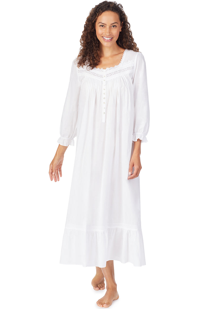 white nightgown long sleeves