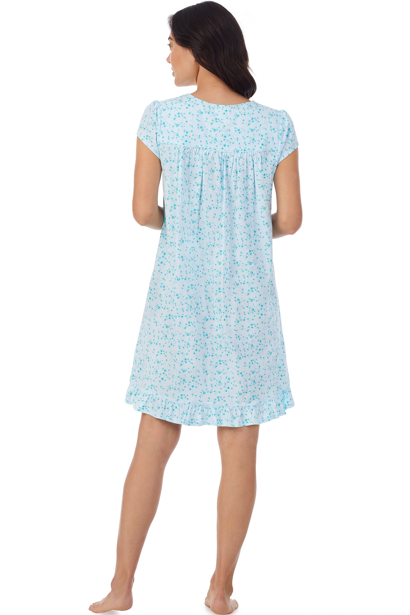 Soft Teal Scroll 100% Cotton Knit Short Gown