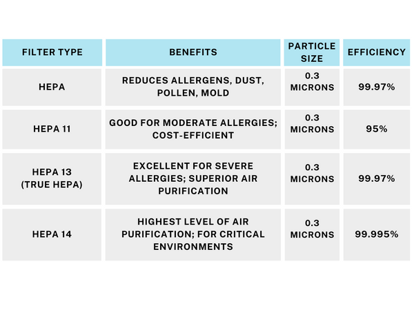 What is the difference between HEPA, HEPA 11, HEPA 13 and HEPA 14 filters?