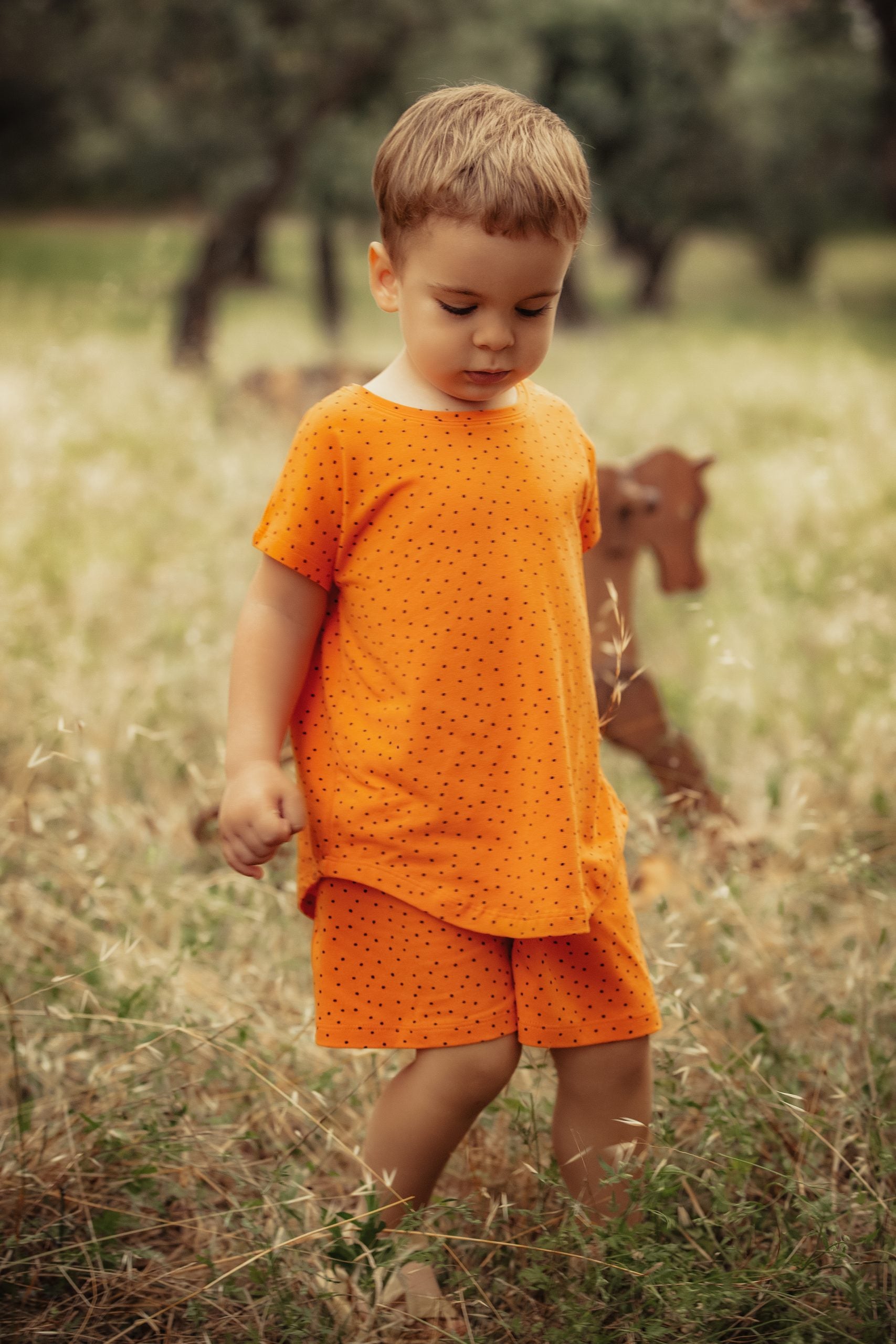 Orange Dotted Tee & Short Set