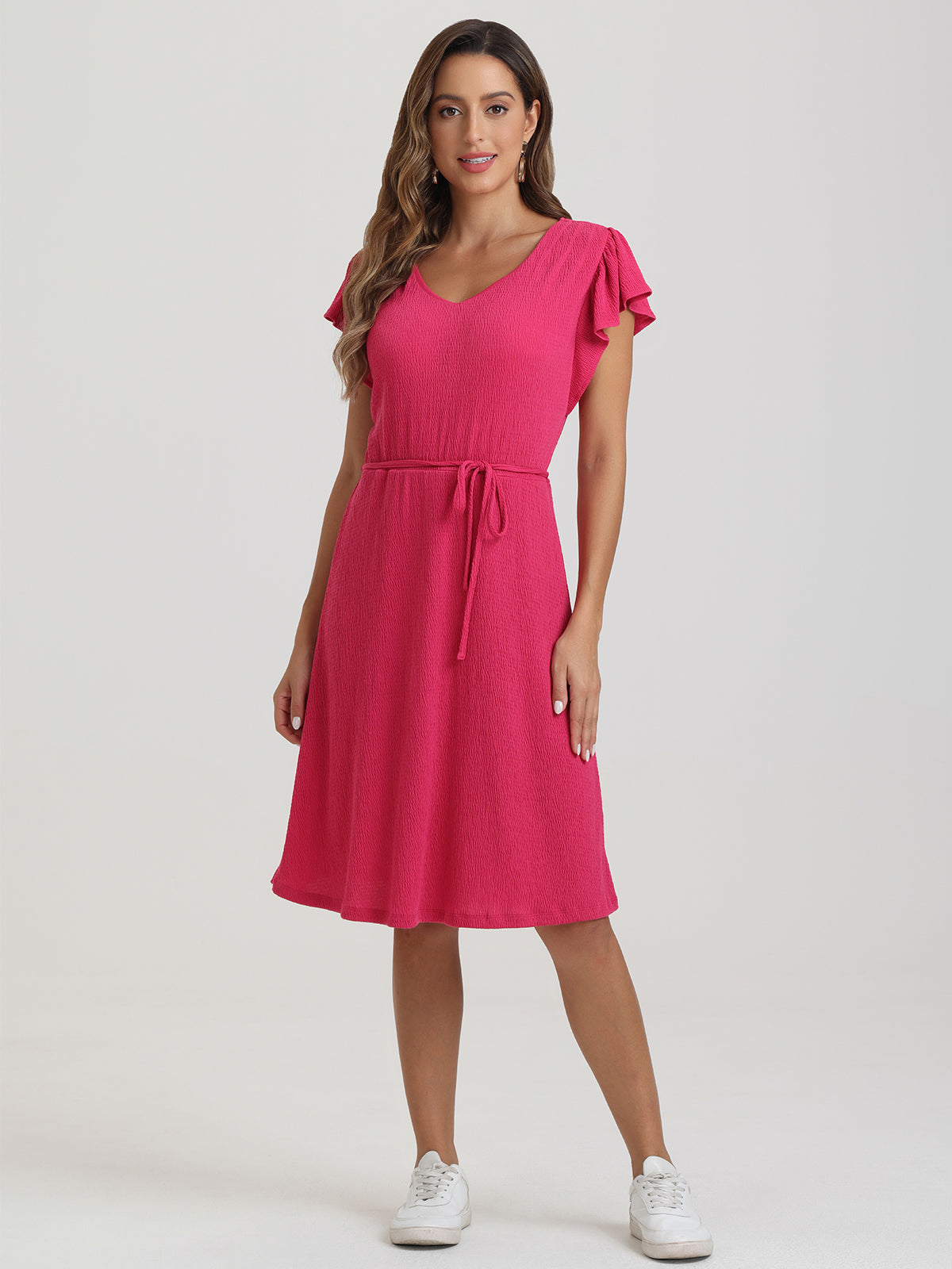 Flutter Sleeve Belted Dress