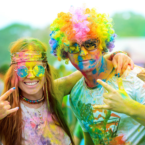 People having fun in a colour run in canada