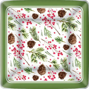Christmas Pinecone & Berries 7" Square Paper Party Plates, 8pcs - The Spotted Cottage - Disposable Holiday Plates