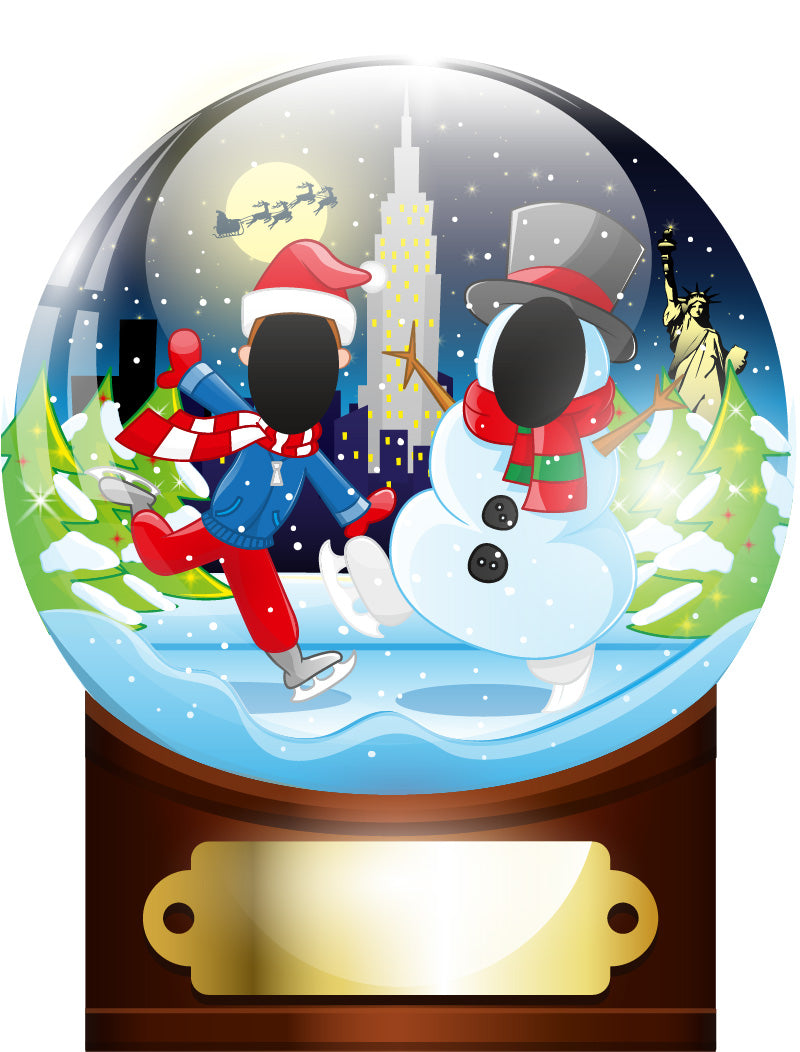 Snow globe christmas face in hole board