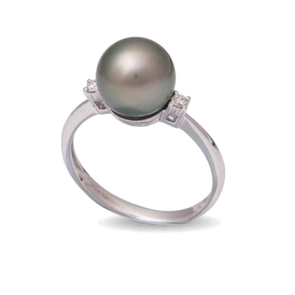 18k White Gold Tahitian Cultured Black Pearl Ring Willie Creek Pearls