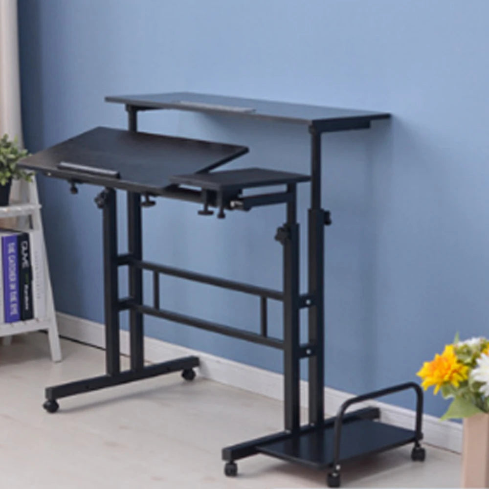 Mobile Standing Computer Workstation Home Office Desk with Wheels and Host Shelf