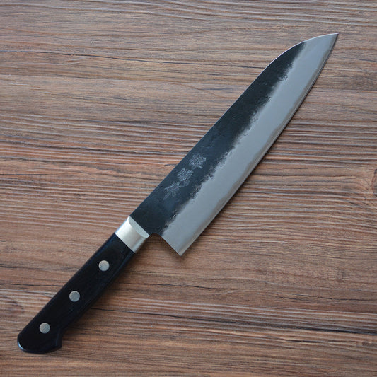 SANMUZUO Cuchillo Santoku de 7 pulgadas - Cuchillo japonés de chef - Mango  de acero y resina de Damasco martillado - Serie YAO