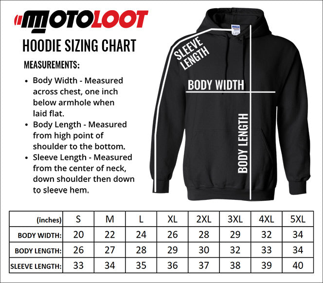 MotoLoot Hoodie Size Chart
