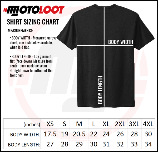 Sizing Chart and T-Shirt Information - Moto Loot