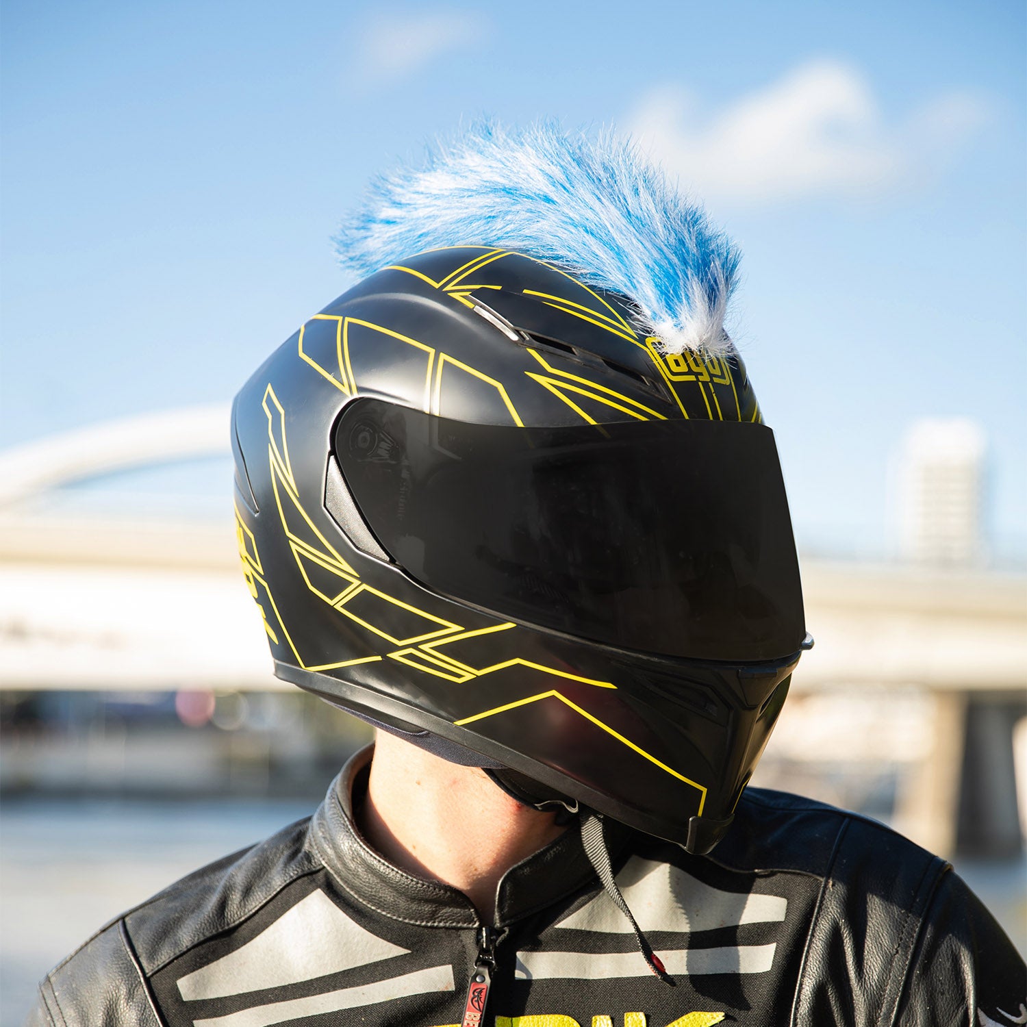 Motorcycle Helmet Mohawk - Blue and White - Moto Loot