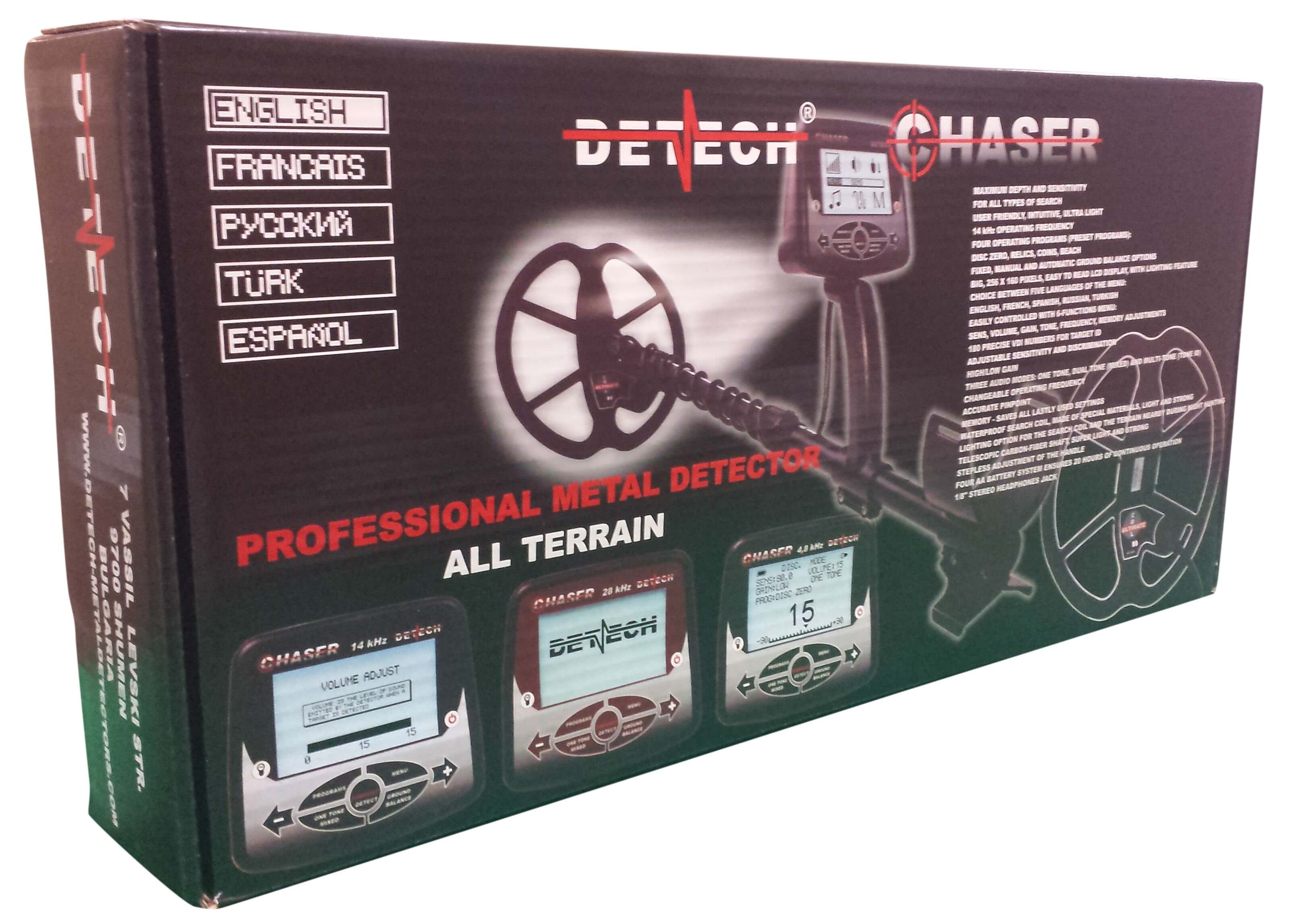 Detech Chaser Metal Detector with 9" Ultimate Coil Ships in a 31" x 5" x 14" Color Box