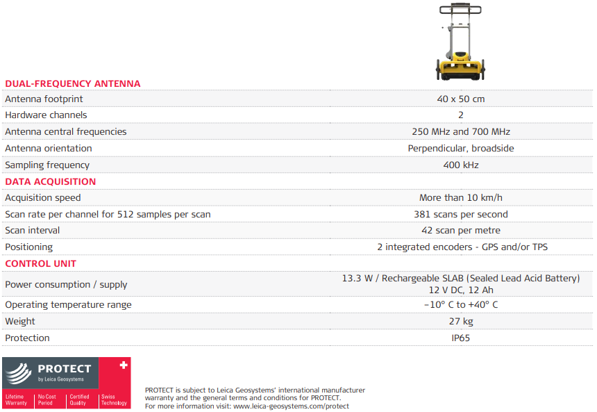 Leica DS2000 Utility Detection Radar Specifications