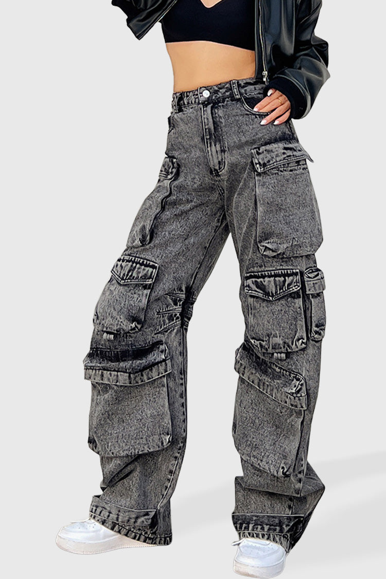 Denim Cargo Pants with Strass