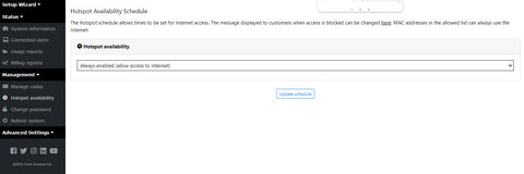 The Hotspot availability inside the Guest Internet admin account