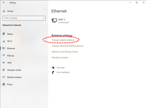 Select Ethernet then change adapter options.