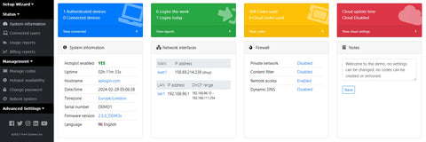 Inside the Guest Internet admin account - Status - System information