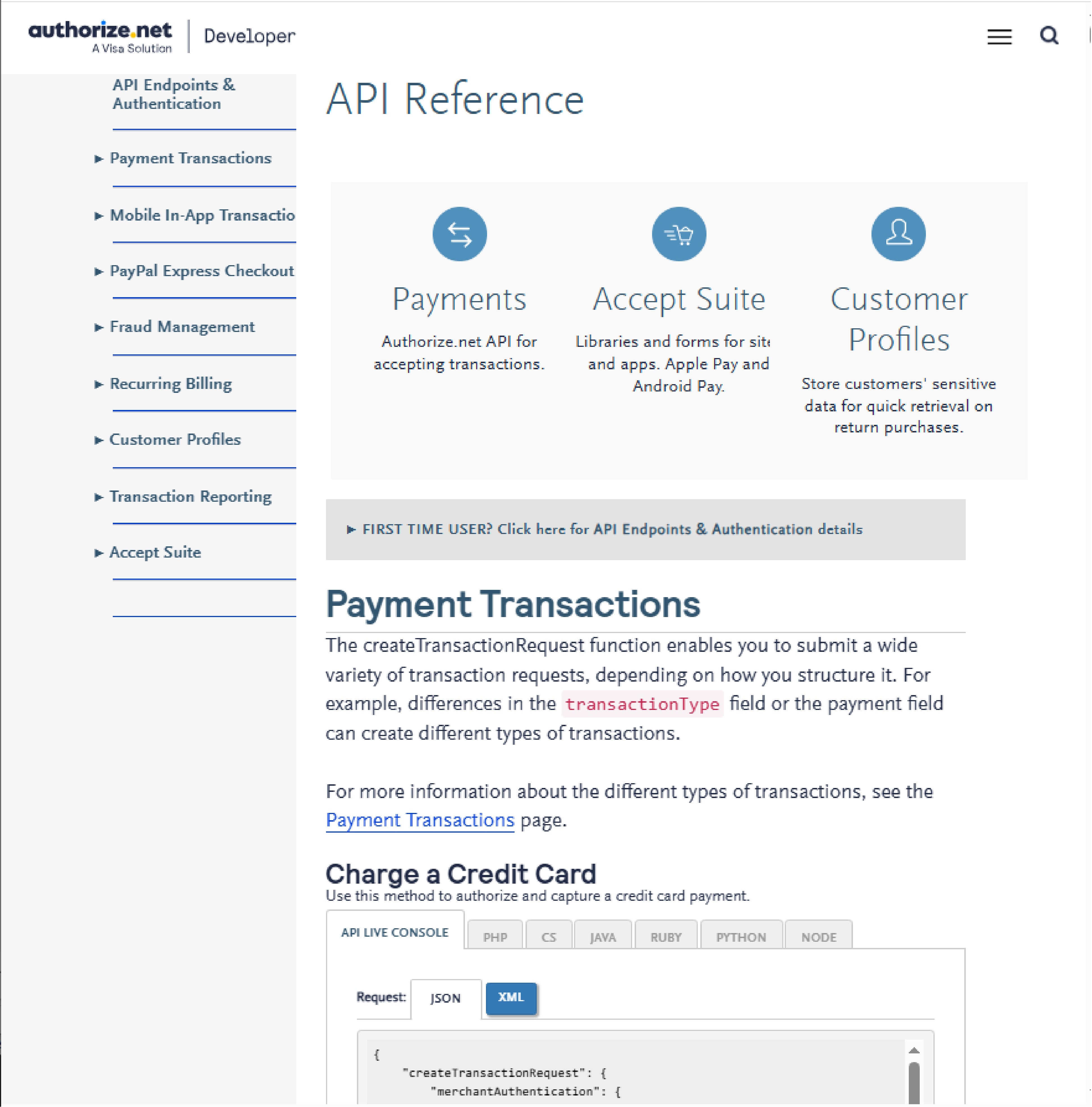 Authorize net API reference