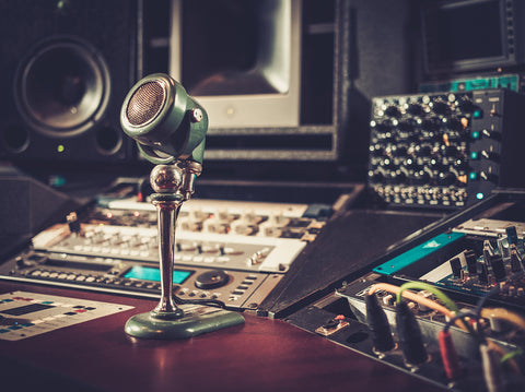 close up of boutique recording studio control desk