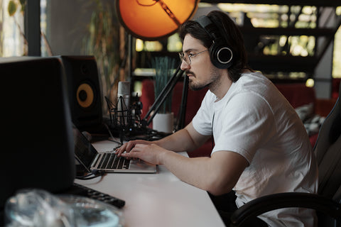 focused man working in recording studio