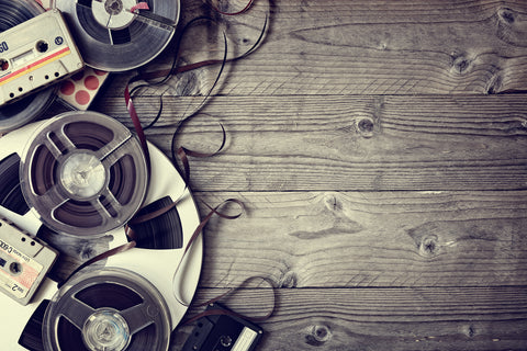 old audio reels and cassette tape background