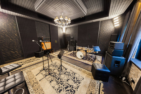 professional recording studio with musical instrument